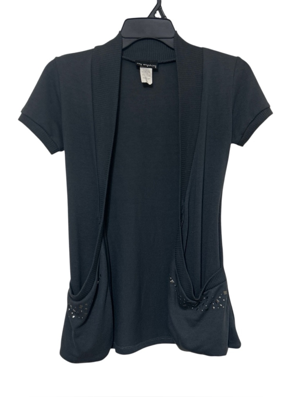 Say Anything Charcoal Gray Studded Pocket Short Sleeve Cardigan